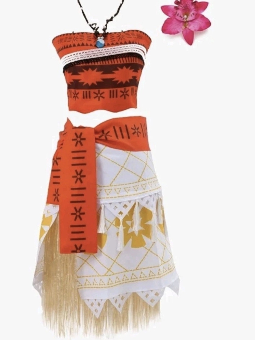 Girls Orange and White Island Princess Costume with Necklace